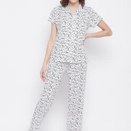 Clovia Women White Printed Pure Cotton Night suit-picture-43
