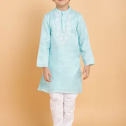 PICCOLO Boys Green Embroidered Pure Cotton Kurta with Pyjamas-58