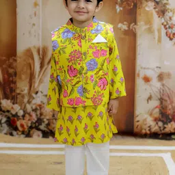 KID1 Boys Ethnic Motifs Printed Regular Pure Cotton Kurta with Pyjamas-6