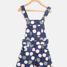 StyleStone Girls Blue & Pink Polka Dot Print Dungarees-image-70