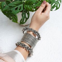 TEEJH Women Set Of 3 Silver-Plated Aalisha Stacked Bangle-Style Bracelet-43