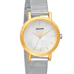 Sonata Women Silver-Toned Brass Dial & Bracelet Style Straps Analogue Watch 8174BM01-4