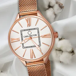 CARLINGTON Women Rose Gold Toned Stainless Steel Bracelet Style Straps Watch CT2015-image-64