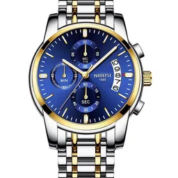 Nibosi Men Blue Dial & Silver Toned Stainless Steel Bracelet Style Straps Analogue Chronograph Watch-image-19