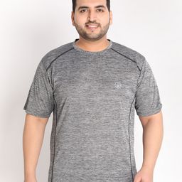 CHKOKKO Plus Men Grey Solid Dri-FIT T-shirt-image-62