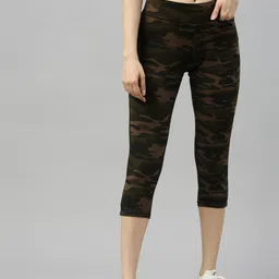 GOLDSTROMS Women Green & Black Camouflage Printed Gym Tights-53