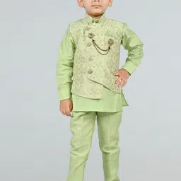 BT DEZINES Boys Mandarin Collar Kurta with Pyjamas & Waistcoat-27