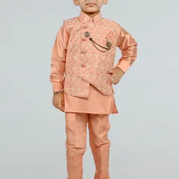 BT DEZINES Boys Mandarin Collar Kurta with Pyjamas & Waistcoat-37