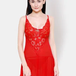 Ms.Lingies Shoulder Straps Self Design Net Baby Doll-image-72