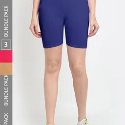 Jinfo Women Pack Of 3 Mid Rise Knitted Cotton Cycling Sports Shorts-picture-54