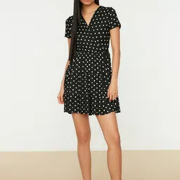 Trendyol Women Black & White Polka Dot Printed A-Line Dress-image-20