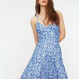 Trendyol Women Blue & White Floral A-Line Dress-picture-49