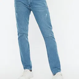 Trendyol Men Blue Slim Fit Low Distress Light Fade Stretchable Jeans-82