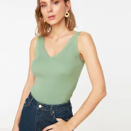 Trendyol Sage Green Self Striped Tank Top-picture-7