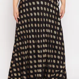 CLORA CREATION PLUS Plus Size Printed Flared Rayon Skirt-0