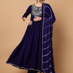 GLAM ROOTS Women Embroidered Empire Kurta with Trousers & With Dupatta-image-40