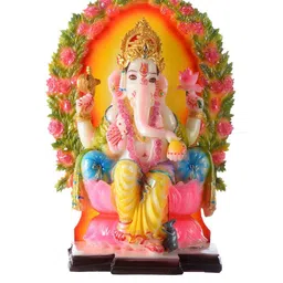 Gifts N Greetings Orange-Coloured & Yellow Printed Ganesh  Polyresin Idol Showpiece-18