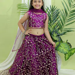 BownBee Girls Embellished Sequinned Ready to Wear Lehenga & Blouse With Dupatta-22