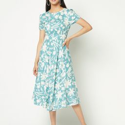 GLITO Floral Printed Round Neck Fit & Flare Midi Dress-image-14