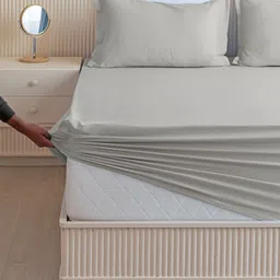 HOMEMONDE Grey 210 TC Cotton King Fitted Bedsheet With 2 Pillow Covers-image-34