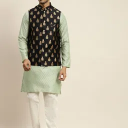 SOJANYA Men Green Ethnic Motifs Kurta with Pyjamas & Nehru Jacket-picture-43