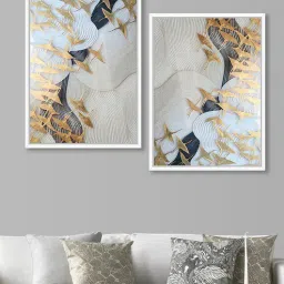 Art Street Set of 2 White Abstract Theme Framed Canvas Art Print-picture-33