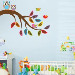 print mantras Pvc Wall Stickers Modern Owl And Birds On A Tree Branch-picture-0