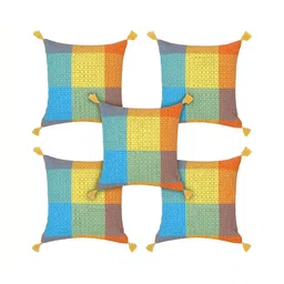 MONKDECOR Yellow 5 Pieces Geometric Square Cushion Covers-13