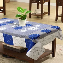 MONKDECOR Blue Floral 2 Seater Cotton Table Cover With Embroidered Details-image-47