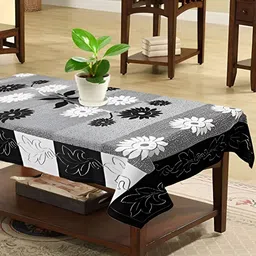 MONKDECOR Black Floral 2 Seater Cotton Table Cover with Textured Details-35