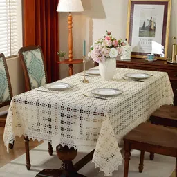 TANLOOMS Gold-Toned Floral Anti-Slip 8-Seater Table Cover with Embroidered details-image-42