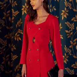 Athena Women Solid Sweetheart Neck Sheath Mini Dress-33