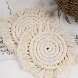 kaahira (Set of 2) Premium Handmade Off White Macrame Table Coaster-picture-5