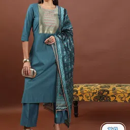 Vishudh Woven Design Straight Kurta & Trousers With Dupatta-image-98