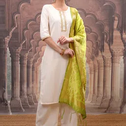 Vishudh Cream Embroidered Straight Kurta with Palazzo & Dupatta-image-17