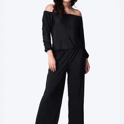 Popwings Striped Self Design Off Shoulder Top With Palazzo-10