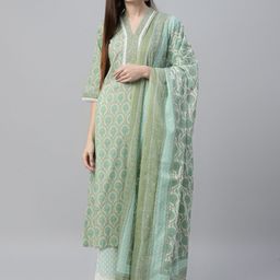 Libas Women Floral Printed Regular Pure Cotton Kurta with Palazzos & With Dupatta-15