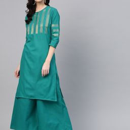 Bhama Couture Women Green Yoke Design Kurta with Palazzos-23