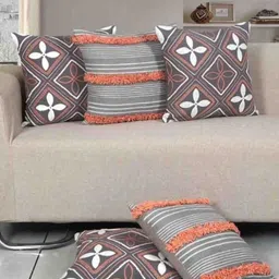 Ode & Cleo Teal & Grey Set of 5 Square Cushion Covers-54
