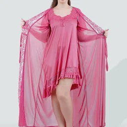 Romaisa Women Round Neck Satin Nightdress With Robe-image-64