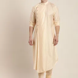 VASTRAMAY Men Beige Pleated Kurta with Churidar-image-11