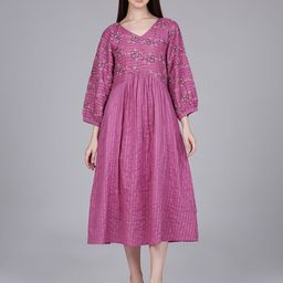 Saffron Threads Women Pure Cotton Empire Midi Dress-image-35