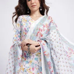 HERE&NOW Floral Printed Kurta with Trousers & Dupatta-image-14