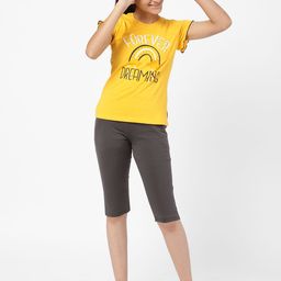 Sweet Dreams Girls Yellow & Black Printed Night Suit-image-59