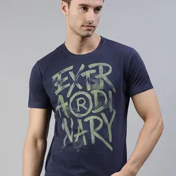 Huetrap Men Blue & Green Printed Pure Cotton T-shirt-image-90