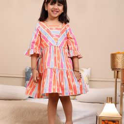 Budding Bees Girls Cotton Striped Bell Sleeve A-Line Dress-picture-46