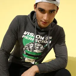HERE&NOW Men Trendy Charcoal Printed Graphic Sweatshirt-image-58