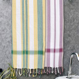 Myntra Elegant Homes 2 Pieces White & Yellow Striped Cotton 225 GSM Bath Towel-image-38