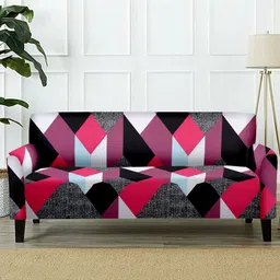 Cortina Pink & Black Geometric Printed 3-Seater Sofa Cover-20