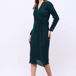 Styli Women V-Neck Shimmer Long Sleeves A-Line Midi Dress-image-27